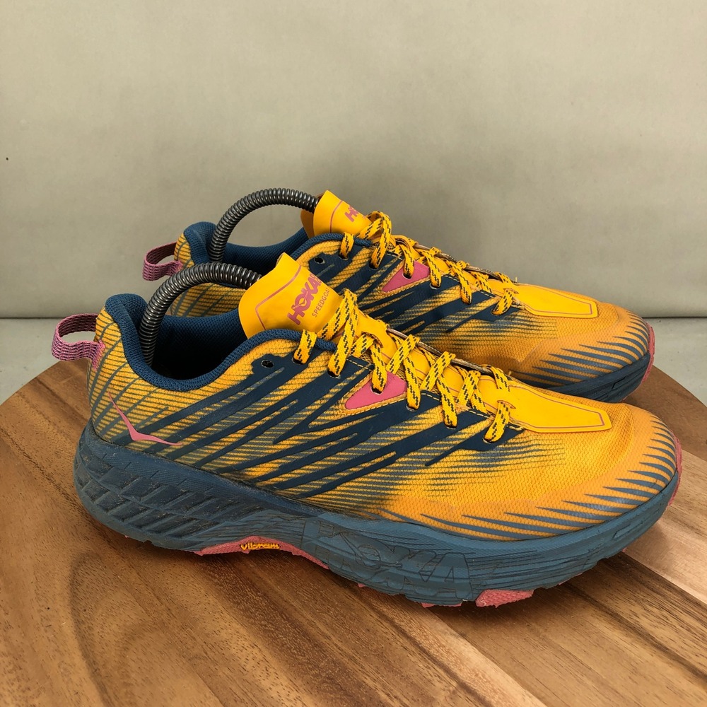 Hoka One One Womens Speedgoat 4 Trail Running Shoes Yellow Blue Size 10